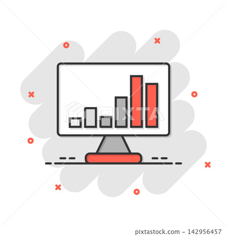 Website analytics icon in comic style. SEO data cartoon vector illustration on white isolated background. Computer diagram splash effect business concept. Website analytics icon in comic style. SEO data cartoon vector illustration on white isolated background. Computer diagram splash effect business concept. 142956457