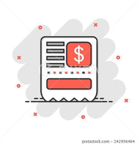 Money check icon in comic style. Checkbook cartoon vector illustration on white isolated background. Finance voucher splash effect business concept. Money check icon in comic style. Checkbook cartoon vector illustration on white isolated background. Finance voucher splash effect business concept. 142956464