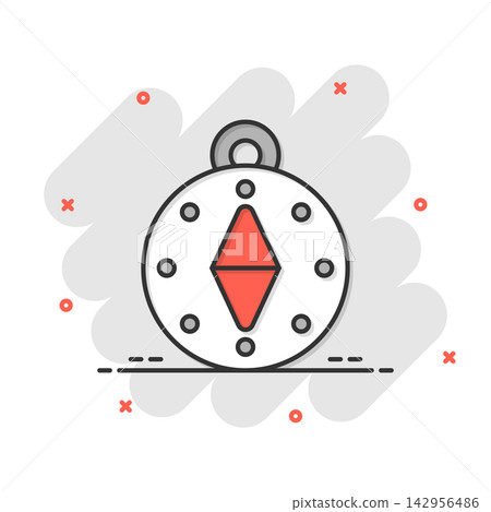 Compass icon in comic style. Navigation equipment cartoon vector illustration on white isolated background. Journey direction splash effect business concept. Compass icon in comic style. Navigation equipment cartoon vector illustration on white isolated background. Journey direction splash effect business concept. 142956486