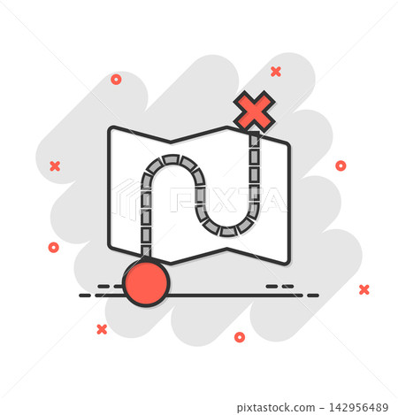 Map pin icon in comic style. GPS navigation cartoon vector illustration on white isolated background. Locate position splash effect business concept. Map pin icon in comic style. GPS navigation cartoon vector illustration on white isolated background. Locate position splash effect business concept. 142956489