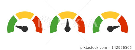 Risk meter icon set collection in flat style. High, low, medium level vector illustration on isolated background. Speedometer, barometer sign business concept. Risk meter icon set collection in flat style. High, low, medium level vector illustration on isolated background. Speedometer, barometer sign business concept. 142956565