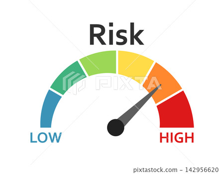 Risk meter icon in flat style. High, low, medium level vector illustration on isolated background. Speedometer, barometer sign business concept. Risk meter icon in flat style. High, low, medium level vector illustration on isolated background. Speedometer, barometer sign business concept. 142956620