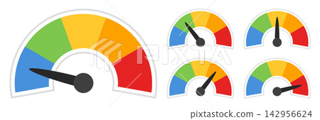 Risk meter icon set collection in flat style. High, low, medium level vector illustration on isolated background. Speedometer, barometer sign business concept. Risk meter icon set collection in flat style. High, low, medium level vector illustration on isolated background. Speedometer, barometer sign business concept. 142956624