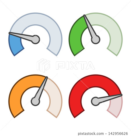 Risk meter icon set collection in flat style. High, low, medium level vector illustration on isolated background. Speedometer, barometer sign business concept. Risk meter icon set collection in flat style. High, low, medium level vector illustration on isolated background. Speedometer, barometer sign business concept. 142956626
