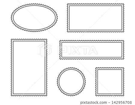Postage stamp icon set collection in flat style. Postal frame vector illustration on isolated background. Postcard sticker sign business concept. Postage stamp icon set collection in flat style. Postal frame vector illustration on isolated background. Postcard sticker sign business concept. 142956708
