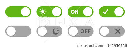 On and off toggle icon in flat style. Enable, disable button vector illustration on isolated background. Day, night Indicator sign business concept. On and off toggle icon in flat style. Enable, disable button vector illustration on isolated background. Day, night Indicator sign business concept. 142956736