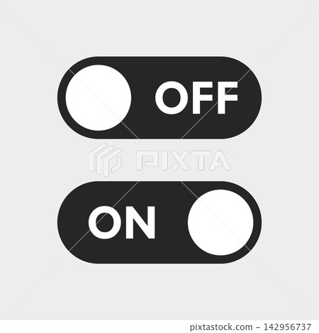 On and off toggle icon in flat style. Enable, disable button vector illustration on isolated background. Indicator sign business concept. On and off toggle icon in flat style. Enable, disable button vector illustration on isolated background. Indicator sign business concept. 142956737