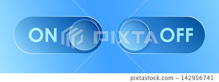 On and off toggle icon in liquid glass style. Enable, disable button vector illustration on isolated background. Indicator sign business concept. On and off toggle icon in liquid glass style. Enable, disable button vector illustration on isolated background. Indicator sign business concept. 142956741