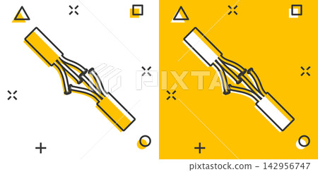 Vector cartoon electric plug sign icon in comic style. Power plug sign illustration pictogram. Electric cable business splash effect concept. Vector cartoon electric plug sign icon in comic style. Power plug sign illustration pictogram. Electric cable business splash effect concept. 142956747