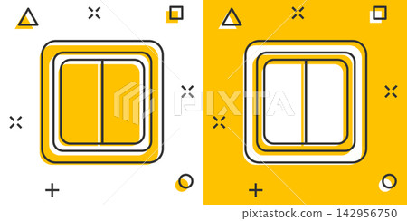 Vector cartoon electric light switch icon in comic style. Power switch sign illustration pictogram. High voltage business splash effect concept. Vector cartoon electric light switch icon in comic style. Power switch sign illustration pictogram. High voltage business splash effect concept. 142956750