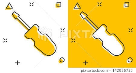 Vector cartoon screwdriver icon in comic style. Repair tool sign illustration pictogram. Screwdriver business splash effect concept. Vector cartoon screwdriver icon in comic style. Repair tool sign illustration pictogram. Screwdriver business splash effect concept. 142956753