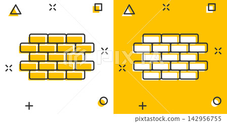 Vector cartoon wall brick icon in comic style. Wall sign illustration pictogram. Stone business splash effect concept. Vector cartoon wall brick icon in comic style. Wall sign illustration pictogram. Stone business splash effect concept. 142956755