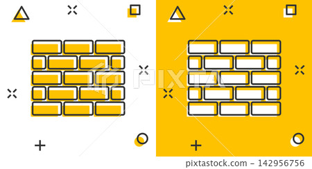 Vector cartoon wall brick icon in comic style. Wall sign illustration pictogram. Stone business splash effect concept. Vector cartoon wall brick icon in comic style. Wall sign illustration pictogram. Stone business splash effect concept. 142956756