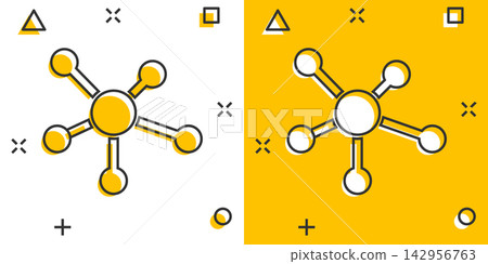 Vector cartoon social network, molecule, dna icon in comic style. Molecule sign illustration pictogram. Dna business splash effect concept. Vector cartoon social network, molecule, dna icon in comic style. Molecule sign illustration pictogram. Dna business splash effect concept. 142956763