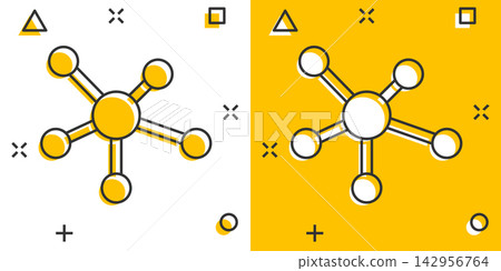 Vector cartoon social network, molecule, dna icon in comic style. Molecule sign illustration pictogram. Dna business splash effect concept. Vector cartoon social network, molecule, dna icon in comic style. Molecule sign illustration pictogram. Dna business splash effect concept. 142956764