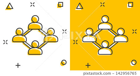 Vector cartoon social network icon in comic style. People connection sign illustration pictogram. Network business splash effect concept. Vector cartoon social network icon in comic style. People connection sign illustration pictogram. Network business splash effect concept. 142956765