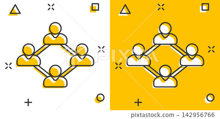 Vector cartoon social network icon in comic style. People connection sign illustration pictogram. Network business splash effect concept. Vector cartoon social network icon in comic style. People connection sign illustration pictogram. Network business splash effect concept. 142956766