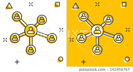 Vector cartoon social network icon in comic style. People connection sign illustration pictogram. Network business splash effect concept. Vector cartoon social network icon in comic style. People connection sign illustration pictogram. Network business splash effect concept. 142956767