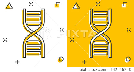 Vector cartoon dna icon in comic style. Medecine molecule sign illustration pictogram. Dna business splash effect concept. Vector cartoon dna icon in comic style. Medecine molecule sign illustration pictogram. Dna business splash effect concept. 142956768
