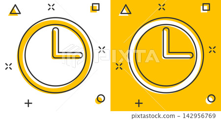 Vector cartoon clock timer icon in comic style. Watch sign illustration pictogram. Clock business splash effect concept. Vector cartoon clock timer icon in comic style. Watch sign illustration pictogram. Clock business splash effect concept. 142956769