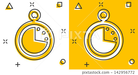 Vector cartoon clock timer icon in comic style. Watch sign illustration pictogram. Clock business splash effect concept. Vector cartoon clock timer icon in comic style. Watch sign illustration pictogram. Clock business splash effect concept. 142956772