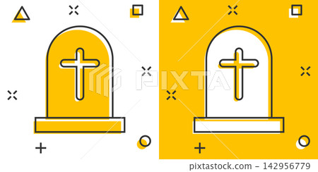 Vector cartoon halloween grave icon in comic style. Gravestone sign illustration pictogram. Rip business splash effect concept. Vector cartoon halloween grave icon in comic style. Gravestone sign illustration pictogram. Rip business splash effect concept. 142956779