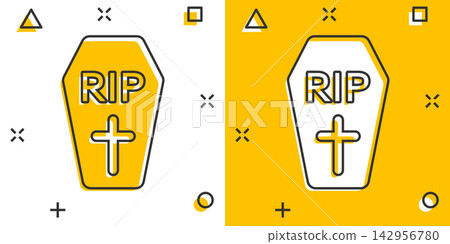 Vector cartoon halloween grave icon in comic style. Gravestone sign illustration pictogram. Rip business splash effect concept. Vector cartoon halloween grave icon in comic style. Gravestone sign illustration pictogram. Rip business splash effect concept. 142956780