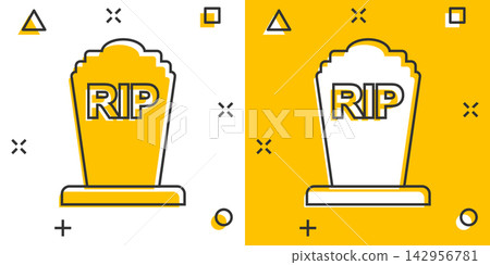 Vector cartoon halloween grave icon in comic style. Gravestone sign illustration pictogram. Rip business splash effect concept. Vector cartoon halloween grave icon in comic style. Gravestone sign illustration pictogram. Rip business splash effect concept. 142956781