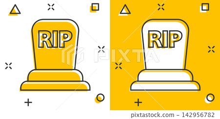 Vector cartoon halloween grave icon in comic style. Gravestone sign illustration pictogram. Rip business splash effect concept. Vector cartoon halloween grave icon in comic style. Gravestone sign illustration pictogram. Rip business splash effect concept. 142956782