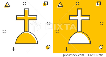 Vector cartoon halloween grave icon in comic style. Gravestone sign illustration pictogram. Rip business splash effect concept. Vector cartoon halloween grave icon in comic style. Gravestone sign illustration pictogram. Rip business splash effect concept. 142956784