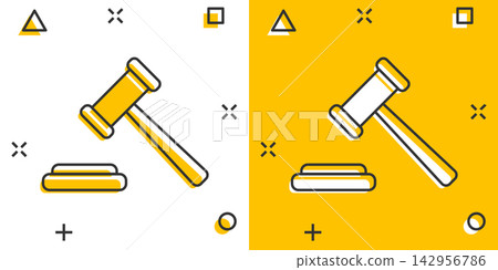 Vector cartoon auction hammer icon in comic style. Court tribunal sign illustration pictogram. Hammer business splash effect concept. Vector cartoon auction hammer icon in comic style. Court tribunal sign illustration pictogram. Hammer business splash effect concept. 142956786