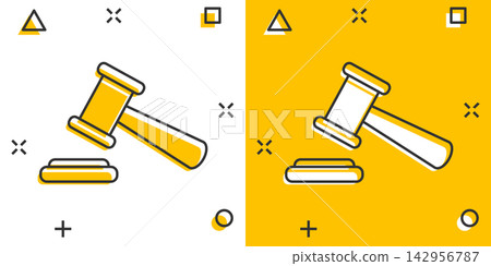 Vector cartoon auction hammer icon in comic style. Court tribunal sign illustration pictogram. Hammer business splash effect concept. Vector cartoon auction hammer icon in comic style. Court tribunal sign illustration pictogram. Hammer business splash effect concept. 142956787