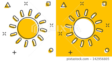 Vector cartoon sun icon in comic style. Sun with ray sign illustration pictogram. Sunshine business splash effect concept. Vector cartoon sun icon in comic style. Sun with ray sign illustration pictogram. Sunshine business splash effect concept. 142956805