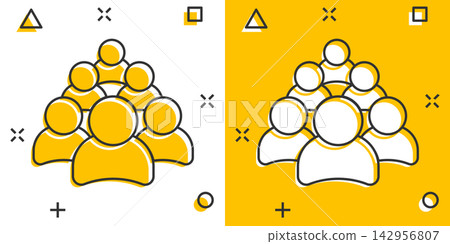Vector cartoon group of people icon in comic style. Persons sign illustration pictogram. People business splash effect concept. 142956807