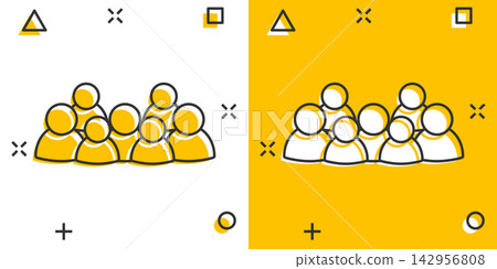 Vector cartoon group of people icon in comic style. Persons sign illustration pictogram. People business splash effect concept. 142956808