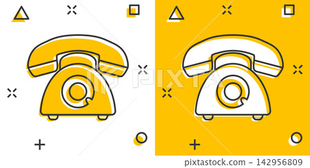 Vector cartoon phone icon in comic style. Telephone sign illustration pictogram. Phone business splash effect concept. 142956809