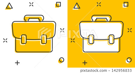 Vector cartoon suitcase icon in comic style. Luggage bag sign illustration pictogram. Diplomat case business splash effect concept. 142956833