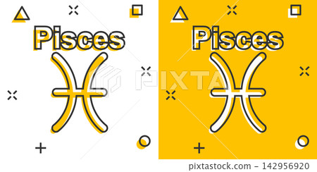 Vector cartoon pisces zodiac icon in comic style. Astrology sign illustration pictogram. Pisces horoscope business splash effect concept. 142956920