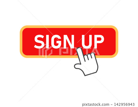 Sign up button with mouse cursor pointer icon in flat style. Login ui vector illustration on isolated background. Apply banner sign business concept. 142956943