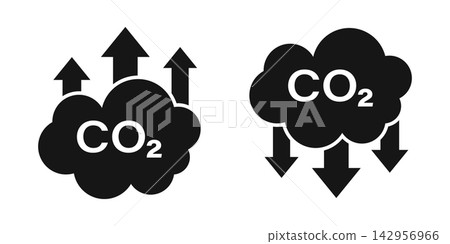 CO2 emissions icon in flat style. Cloud co2 reduction vector illustration on isolated background. Carbon dioxide pollution sign business concept. CO2 emissions icon in flat style. Cloud co2 reduction vector illustration on isolated background. Carbon dioxide pollution sign business concept. 142956966