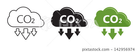 CO2 emissions icon set collection in flat style. Cloud co2 reduction vector illustration on isolated background. Carbon dioxide pollution sign business concept. 142956974
