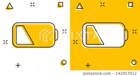 Vector cartoon battery charge level indicator sign icon in comic style. Battery sign illustration pictogram. Accumulator business splash effect concept. Vector cartoon battery charge level indicator sign icon in comic style. Battery sign illustration pictogram. Accumulator business splash effect concept. 142957012