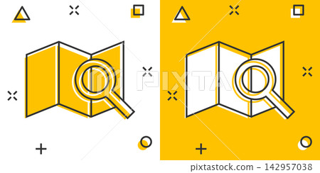 Cartoon map pin icon in comic style. Location gps illustration pictogram. Destination sign splash business concept. Cartoon map pin icon in comic style. Location gps illustration pictogram. Destination sign splash business concept. 142957038