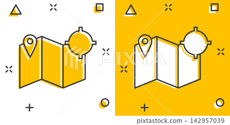 Cartoon map pin icon in comic style. Location gps illustration pictogram. Destination sign splash business concept. Cartoon map pin icon in comic style. Location gps illustration pictogram. Destination sign splash business concept. 142957039