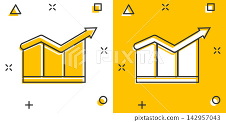 Cartoon chart icon in comic style. Graph illustration pictogram. Diagram sign splash business concept. 142957043