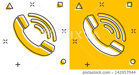 Cartoon phone icon in comic style. Call illustration pictogram. Contact sign splash business concept. Cartoon phone icon in comic style. Call illustration pictogram. Contact sign splash business concept. 142957044