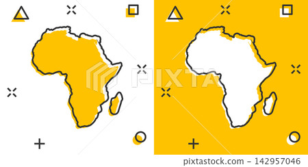Cartoon Africa map icon in comic style. Atlas illustration pictogram. Country geography sign splash business concept. Cartoon Africa map icon in comic style. Atlas illustration pictogram. Country geography sign splash business concept. 142957046