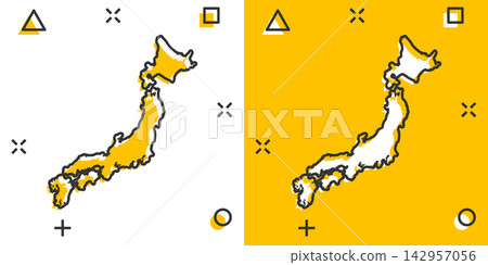 Cartoon colored Japan map icon in comic style. Japan sign illustration pictogram. Country geography splash business concept. 142957056