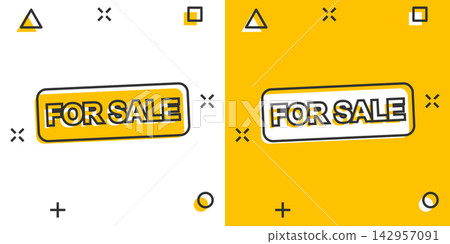 Cartoon colored for sale icon in comic style. Sell illustration pictogram. Market sign splash business concept. Cartoon colored for sale icon in comic style. Sell illustration pictogram. Market sign splash business concept. 142957091