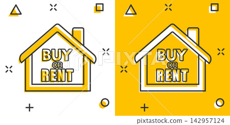 Vector cartoon buy or rent house icon in comic style. House sign illustration pictogram. Home business splash effect concept. Vector cartoon buy or rent house icon in comic style. House sign illustration pictogram. Home business splash effect concept. 142957124